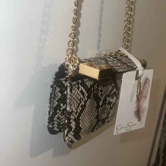 Jessica Simpson mini snake style pattern mini purse bag natural python chain - Picture 12 of 13